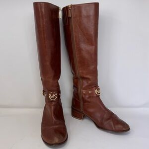 Michael Kors Size 8 Brown Leather Tall Heeled Knee High Riding Boots